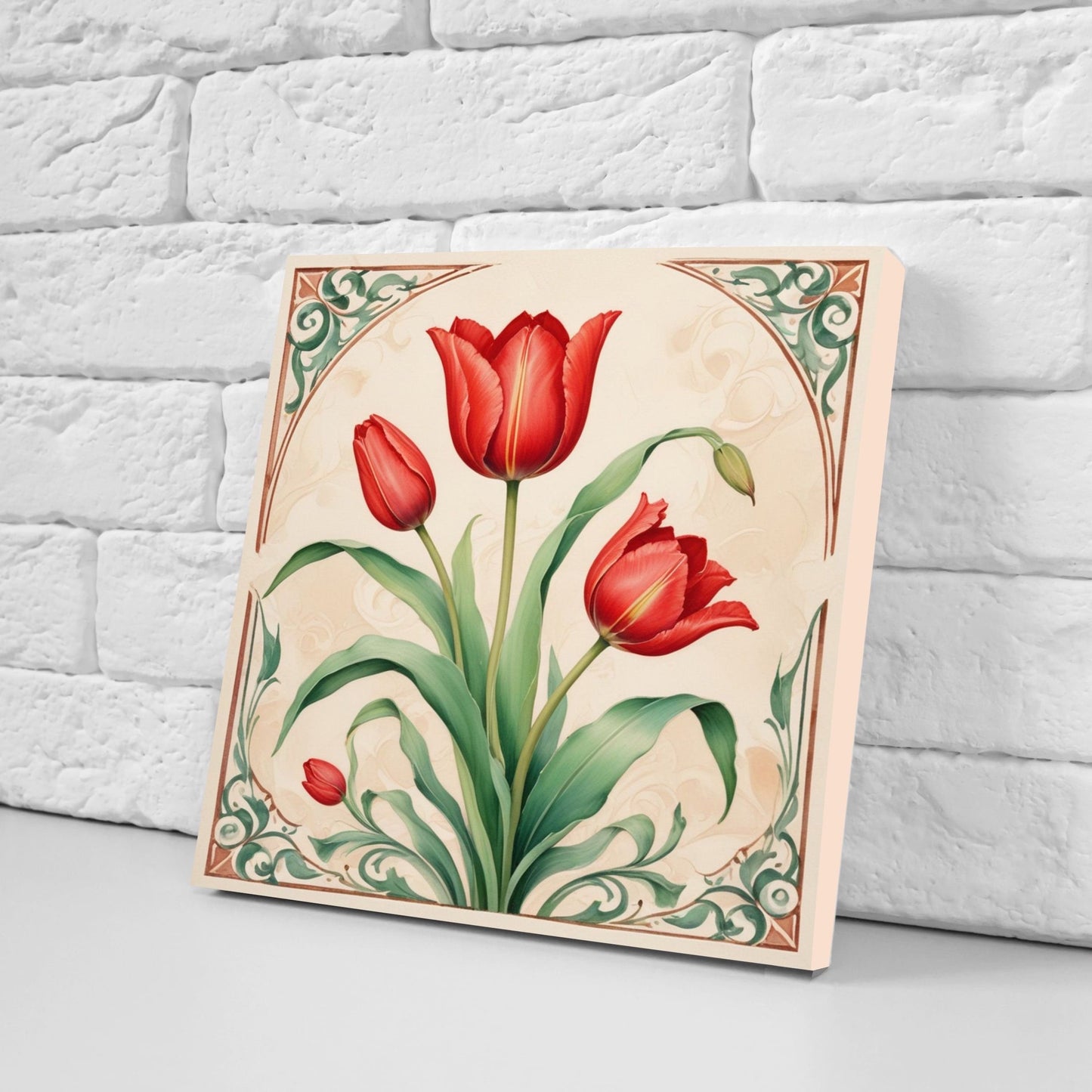 Art Nouveau Flower Ceramic Tiles - Set of 2 Art Nouveau Wall Decor Tiles - Kitchen Backsplash Tiles, Table Decorative Tiles, Bathroom Tiles