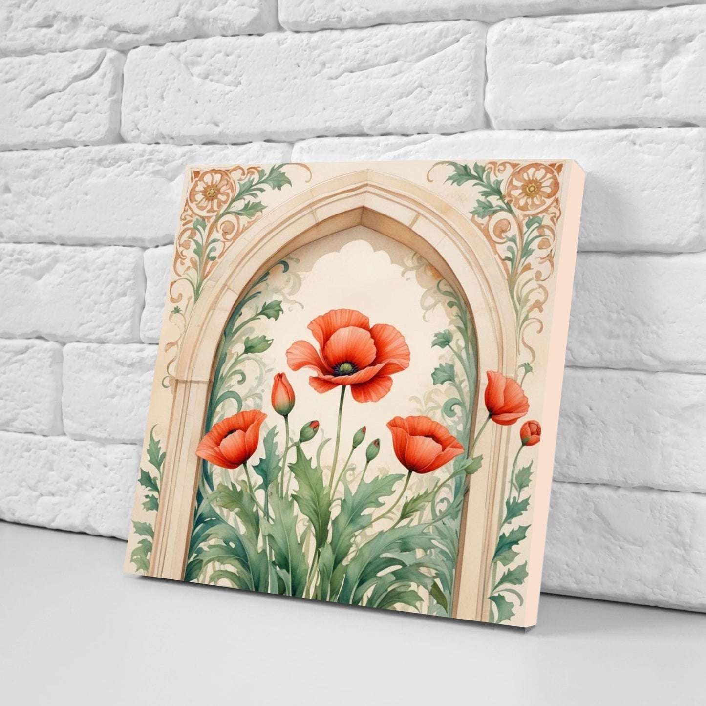 Art Nouveau Flower Poppy Ceramic Tiles -Set of 2 Art Nouveau Wall Decor Tiles-Kitchen Backsplash Tiles,Table Decorative Tiles,Bathroom Tiles