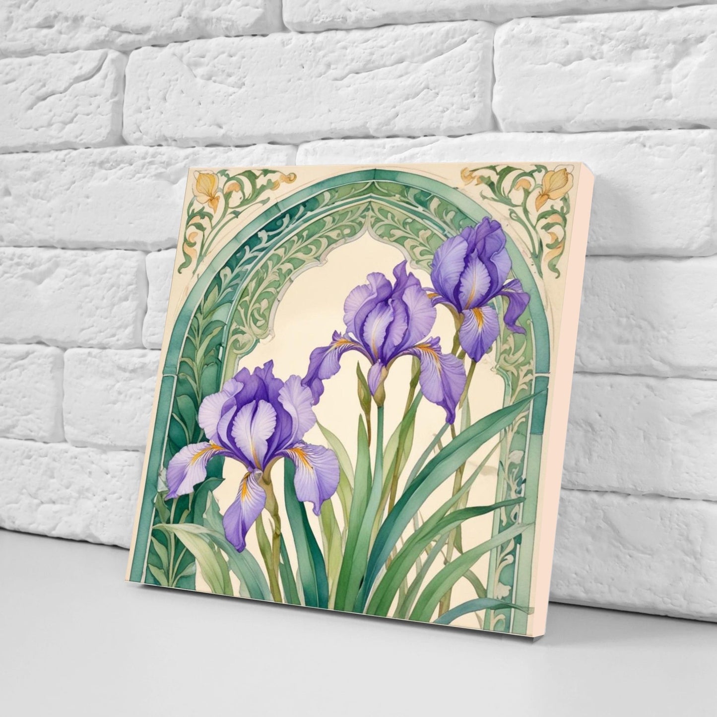 Art Nouveau Flower Ceramic Tiles - Set of 2 Art Nouveau Wall Decor Tiles - Kitchen Backsplash Tiles, Table Decorative Tiles, Bathroom Tiles