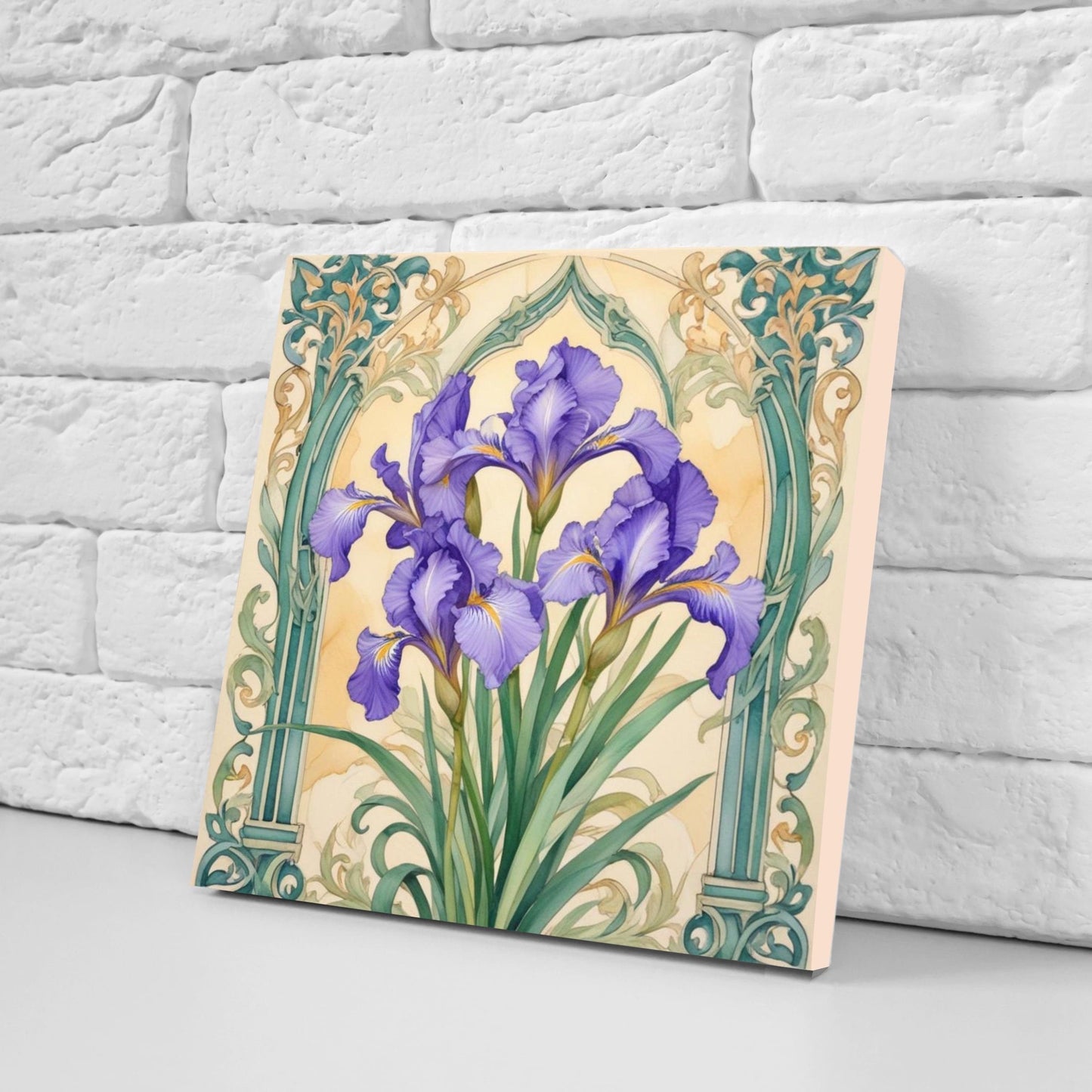 Art Nouveau Flower Ceramic Tiles - Set of 2 Art Nouveau Wall Decor Tiles - Kitchen Backsplash Tiles, Table Decorative Tiles, Bathroom Tiles