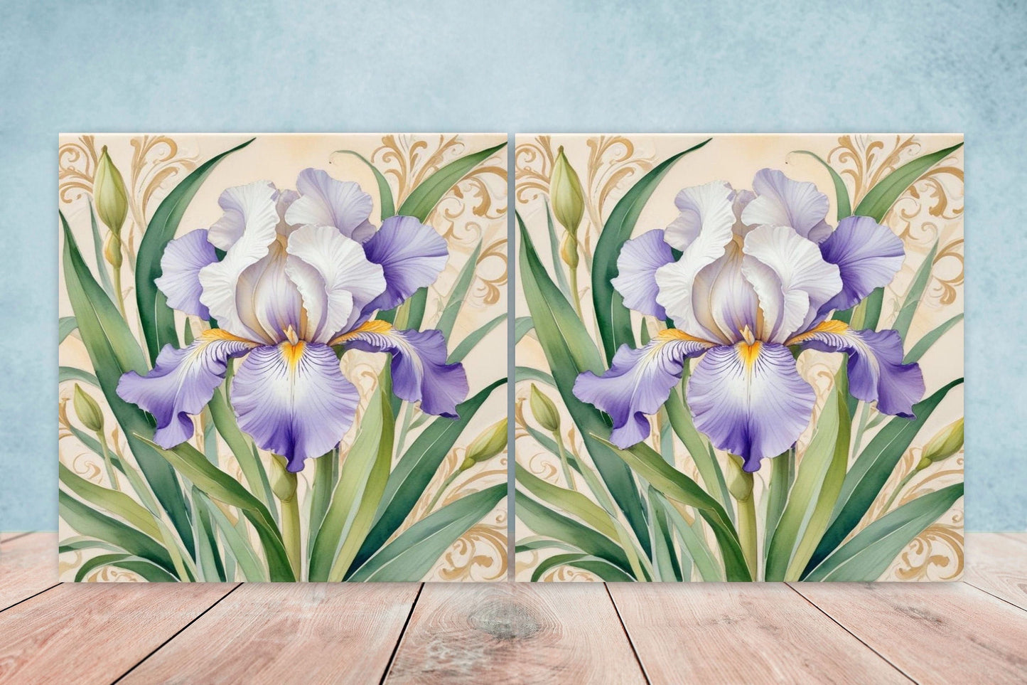 Art Nouveau Flower Ceramic Tiles - Set of 2 Art Nouveau Wall Decor Tiles - Kitchen Backsplash Tiles, Table Decorative Tiles, Bathroom Tiles