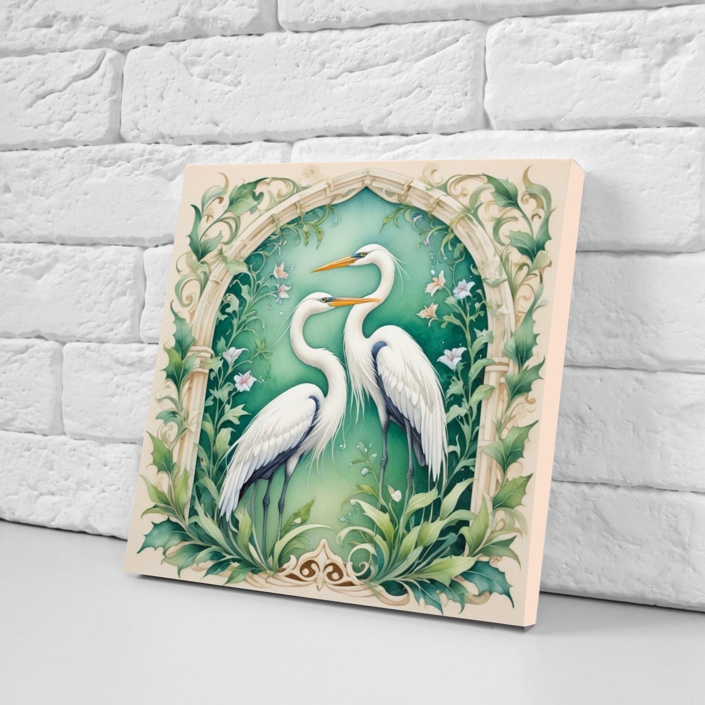 Art Nouveau Heron Ceramic tiles -Set of 2 Art Nouveau Bird Wall Decor Tiles, Bird Tiles, Bird Art - Kitchen Backsplash Tiles, Bathroom Tiles
