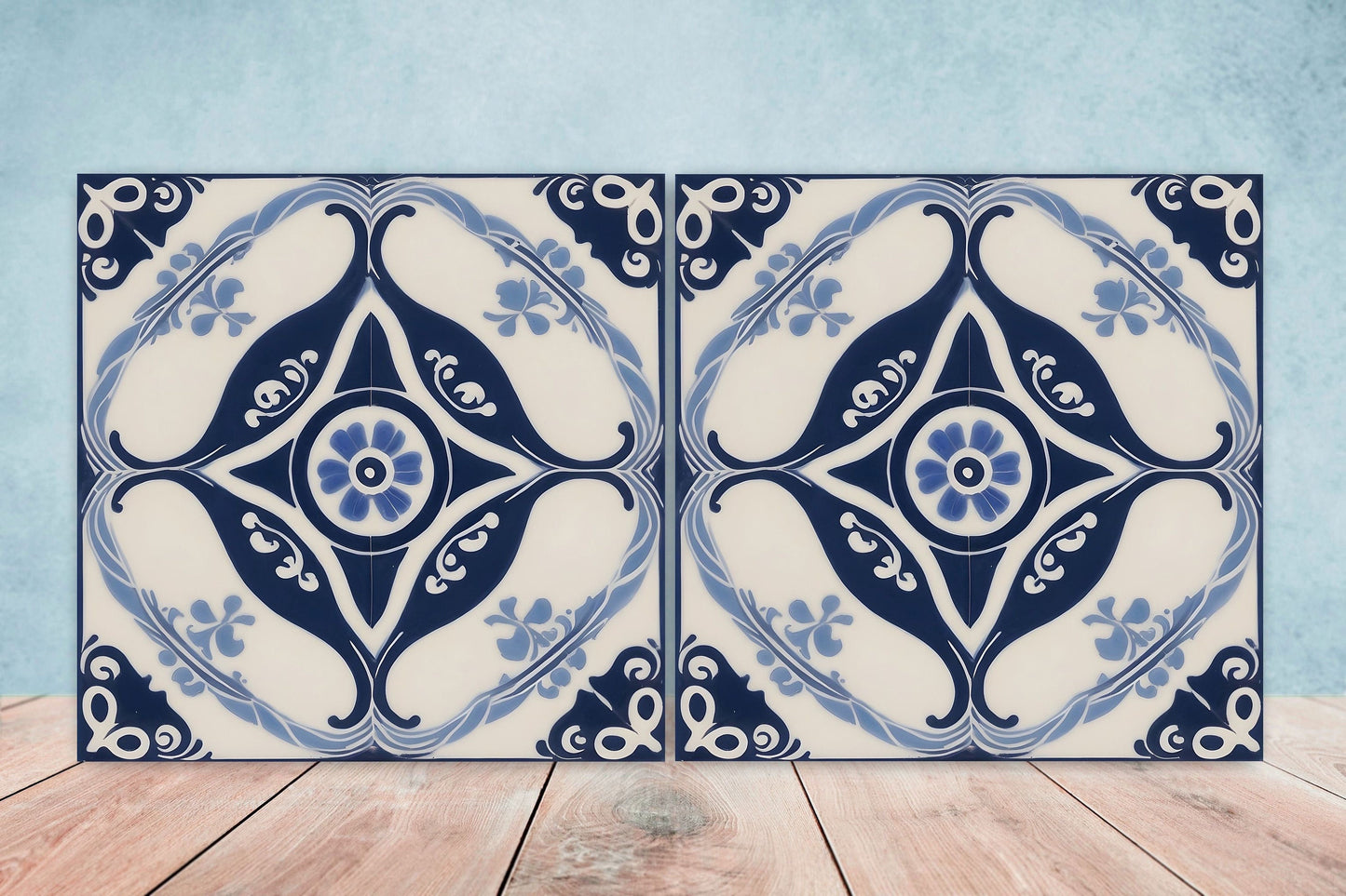 Greek Mediterranean Tiles - Set of 2 Greek Wall Decor Tiles - Kitchen Backsplash Tiles, Table Decorative Tiles, Bathroom Tiles, Coaster
