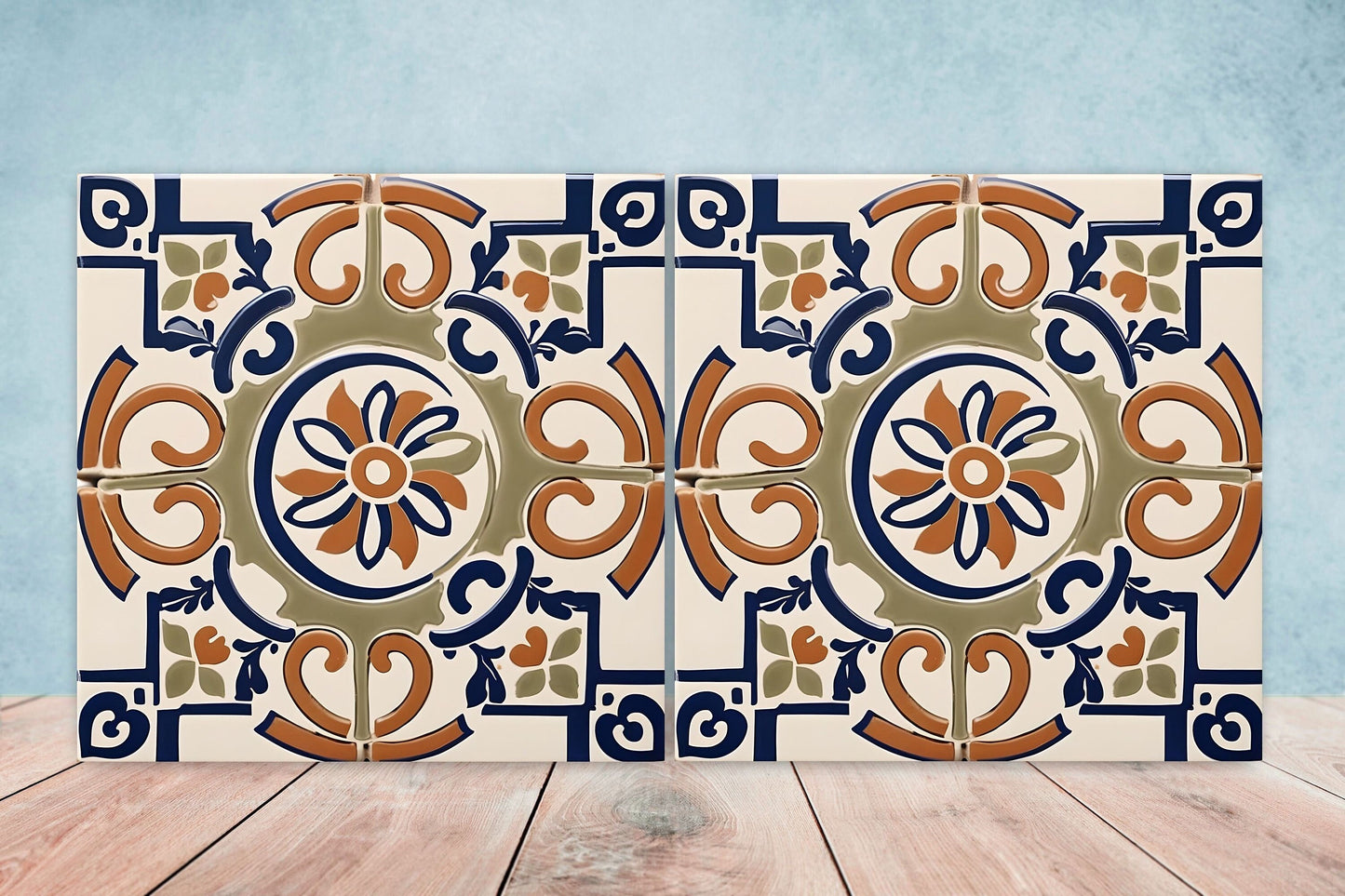 Greek Mediterranean Tiles - Set of 2 Greek Wall Decor Tiles - Kitchen Backsplash Tiles, Table Decorative Tiles, Bathroom Tiles, Coaster