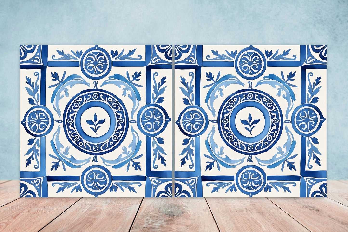 Greek Mediterranean Tiles - Set of 2 Greek Wall Decor Tiles - Kitchen Backsplash Tiles, Table Decorative Tiles, Bathroom Tiles, Coaster
