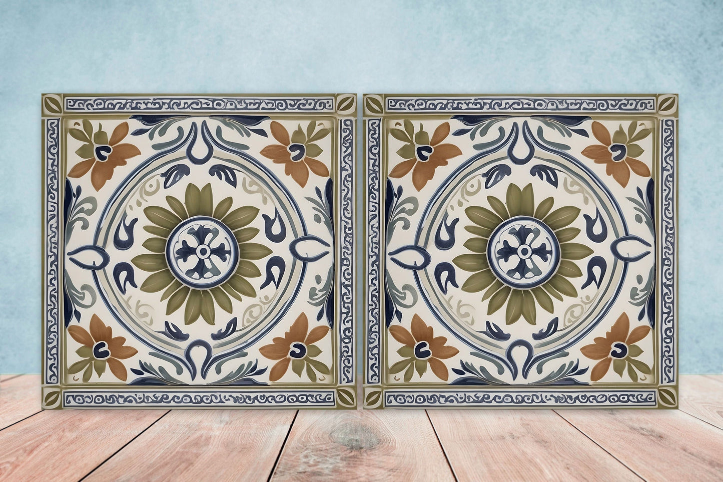 Greek Mediterranean Tiles - Set of 2 Greek Wall Decor Tiles - Kitchen Backsplash Tiles, Table Decorative Tiles, Bathroom Tiles, Coaster