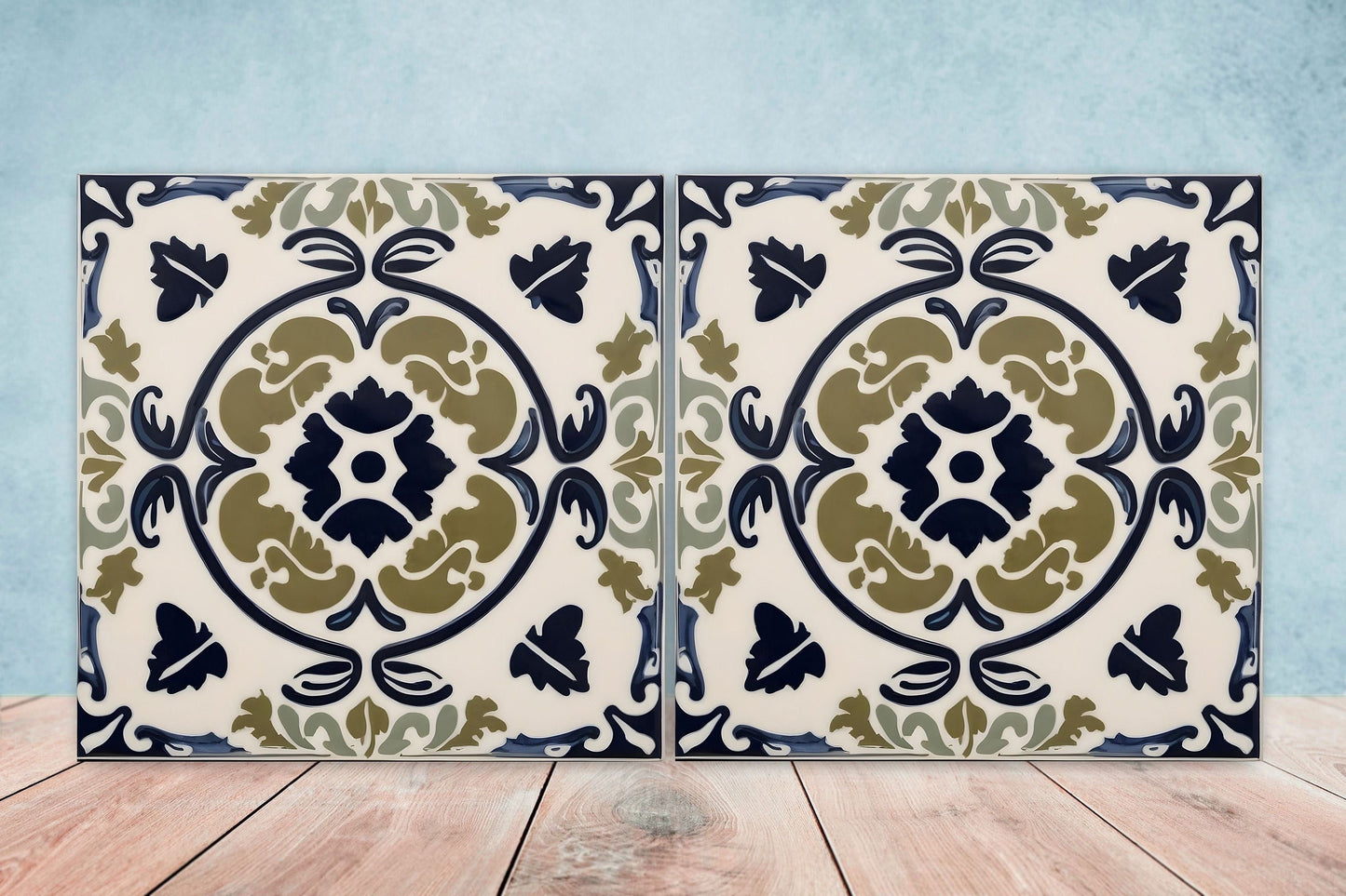 Greek Mediterranean Tiles - Set of 2 Greek Wall Decor Tiles - Kitchen Backsplash Tiles, Table Decorative Tiles, Bathroom Tiles, Coaster