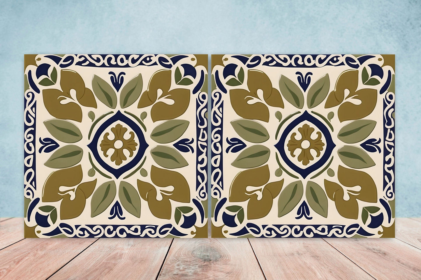 Greek Mediterranean Tiles - Set of 2 Greek Wall Decor Tiles - Kitchen Backsplash Tiles, Table Decorative Tiles, Bathroom Tiles, Coaster