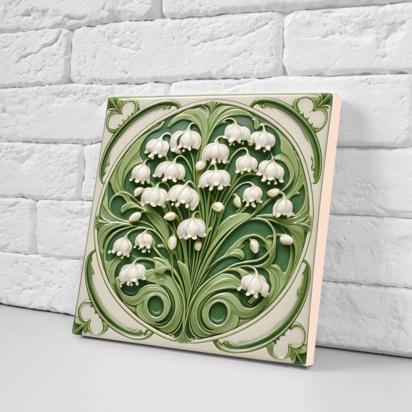Art Nouveau Flower Ceramic Tiles - Set of 2 Art Nouveau Wall Decor Tiles - Kitchen Backsplash Tiles, Table Decorative Tiles, Bathroom Tiles