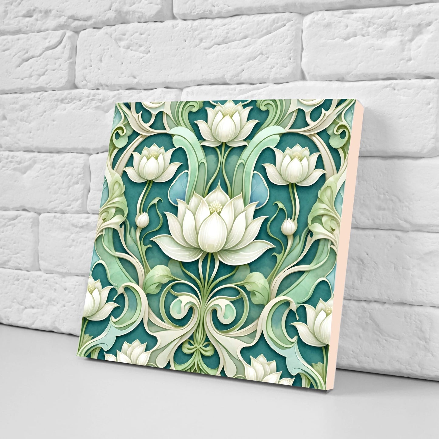 Art Nouveau Flower Ceramic Tiles - Set of 2 Art Nouveau Wall Decor Tiles - Kitchen Backsplash Tiles, Table Decorative Tiles, Bathroom Tiles