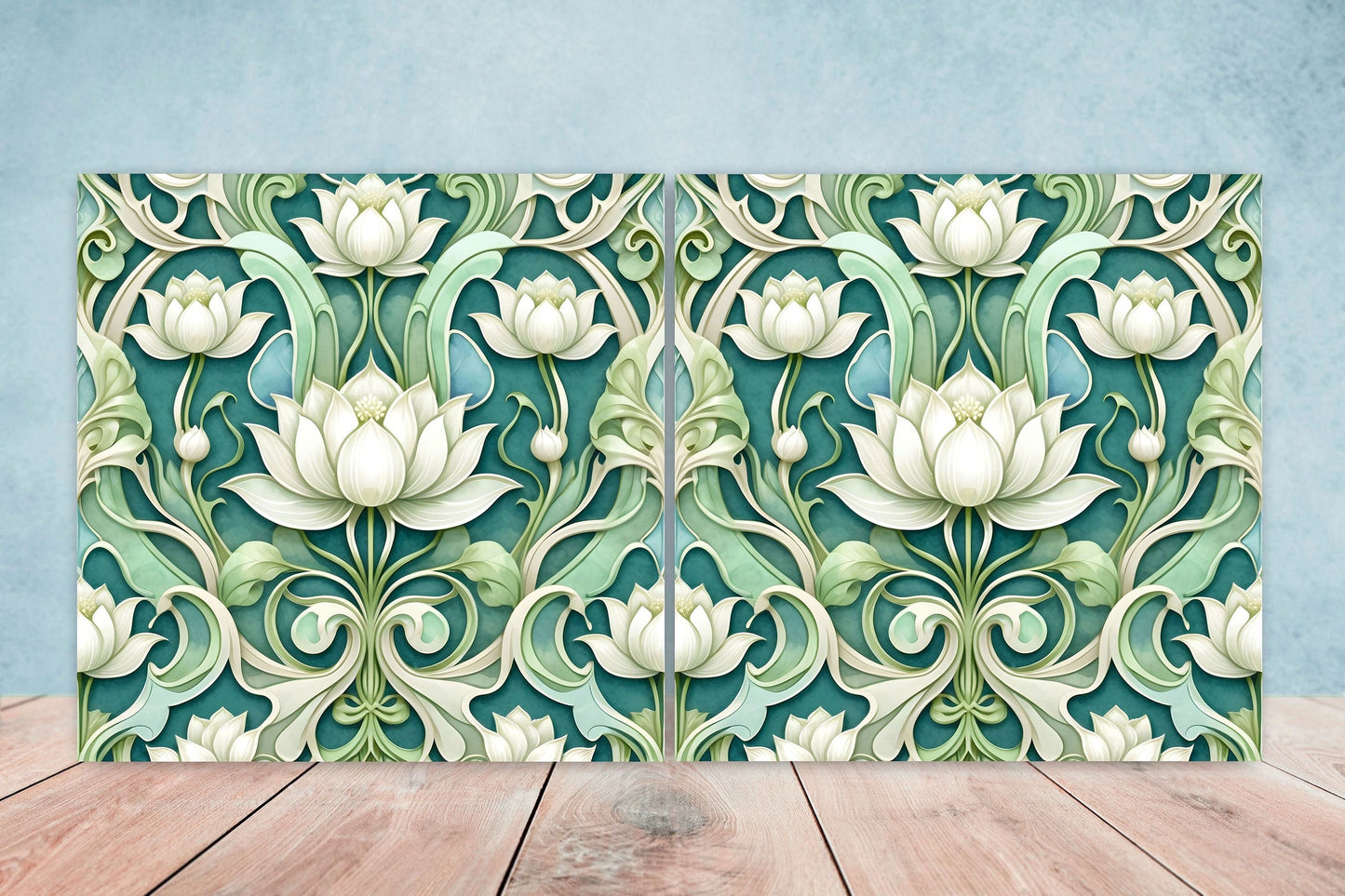 Art Nouveau Flower Ceramic Tiles - Set of 2 Art Nouveau Wall Decor Tiles - Kitchen Backsplash Tiles, Table Decorative Tiles, Bathroom Tiles