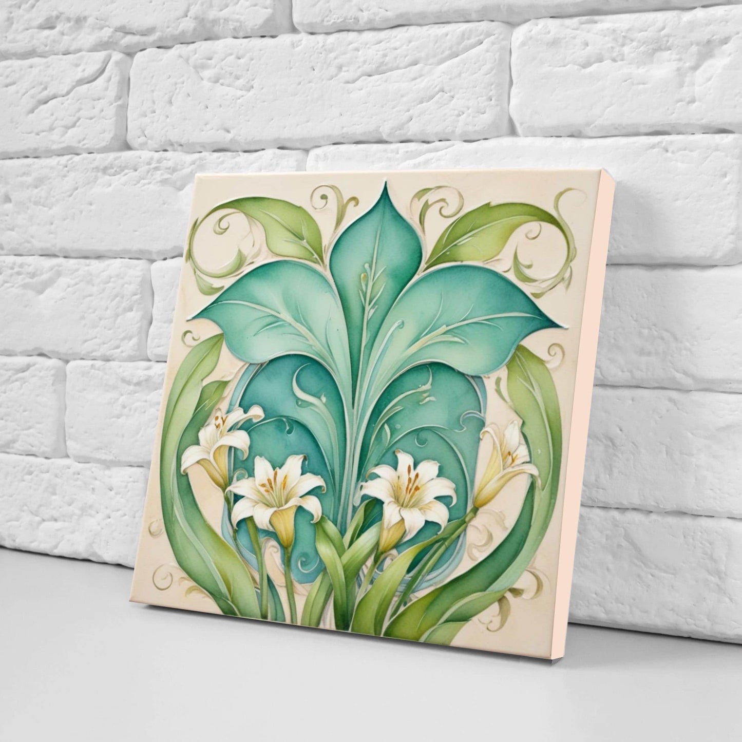 Art Nouveau Flower Ceramic tiles - Set of 2 Art Nouveau Wall Decor Tiles - Kitchen Backsplash Tiles, Table Decorative Tiles, Bathroom Tiles