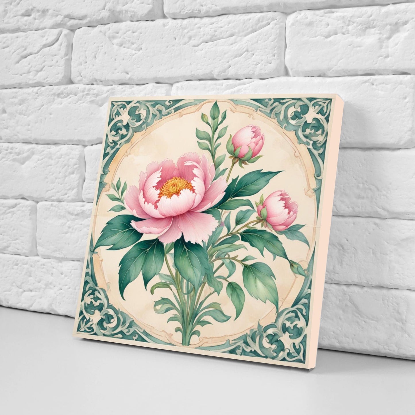 Art Nouveau Flower Ceramic Tiles - Set of 2 Art Nouveau Wall Decor Tiles - Kitchen Backsplash Tiles, Table Decorative Tiles, Bathroom Tiles