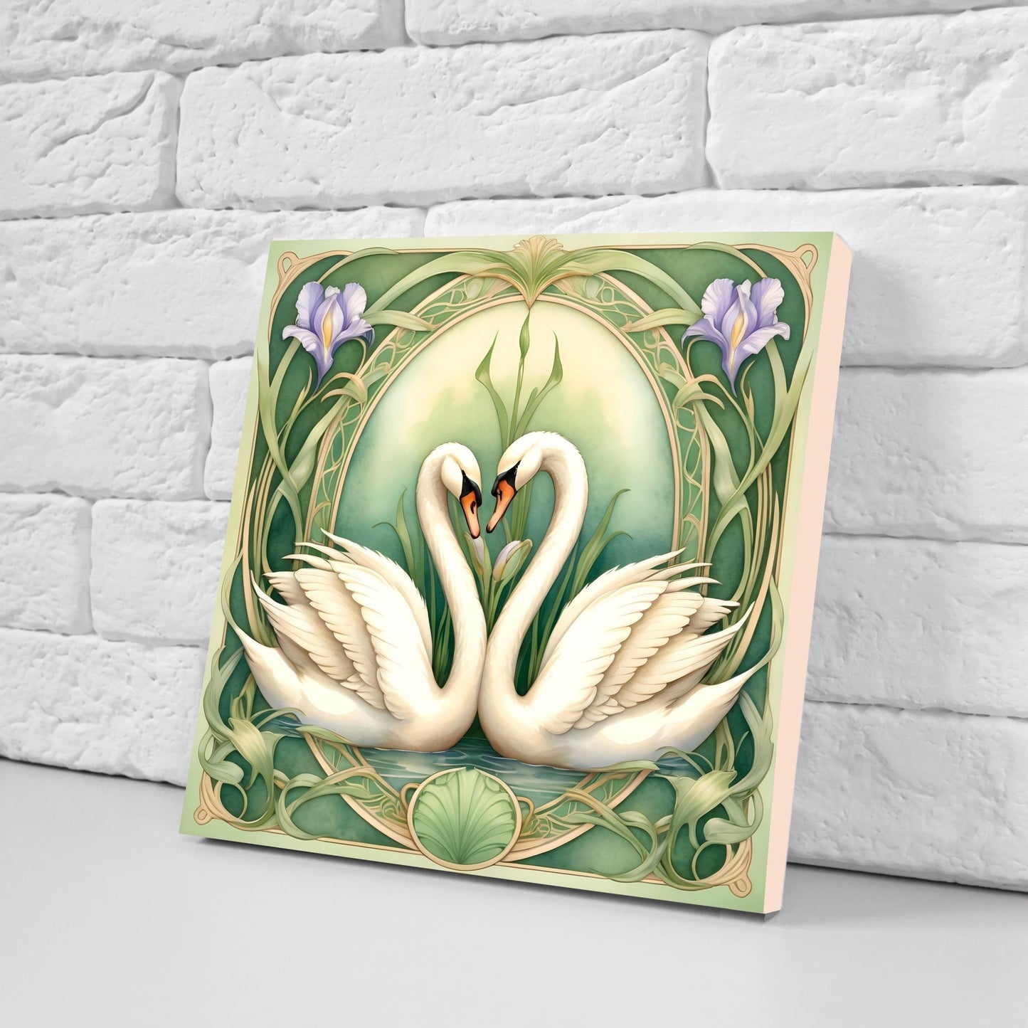 Art Nouveau Swan Ceramic tiles - Set of 2 Art Nouveau Bird Wall Decor Tiles, Bird Tiles, Swan Art - Kitchen Backsplash Tiles, Bathroom Tiles