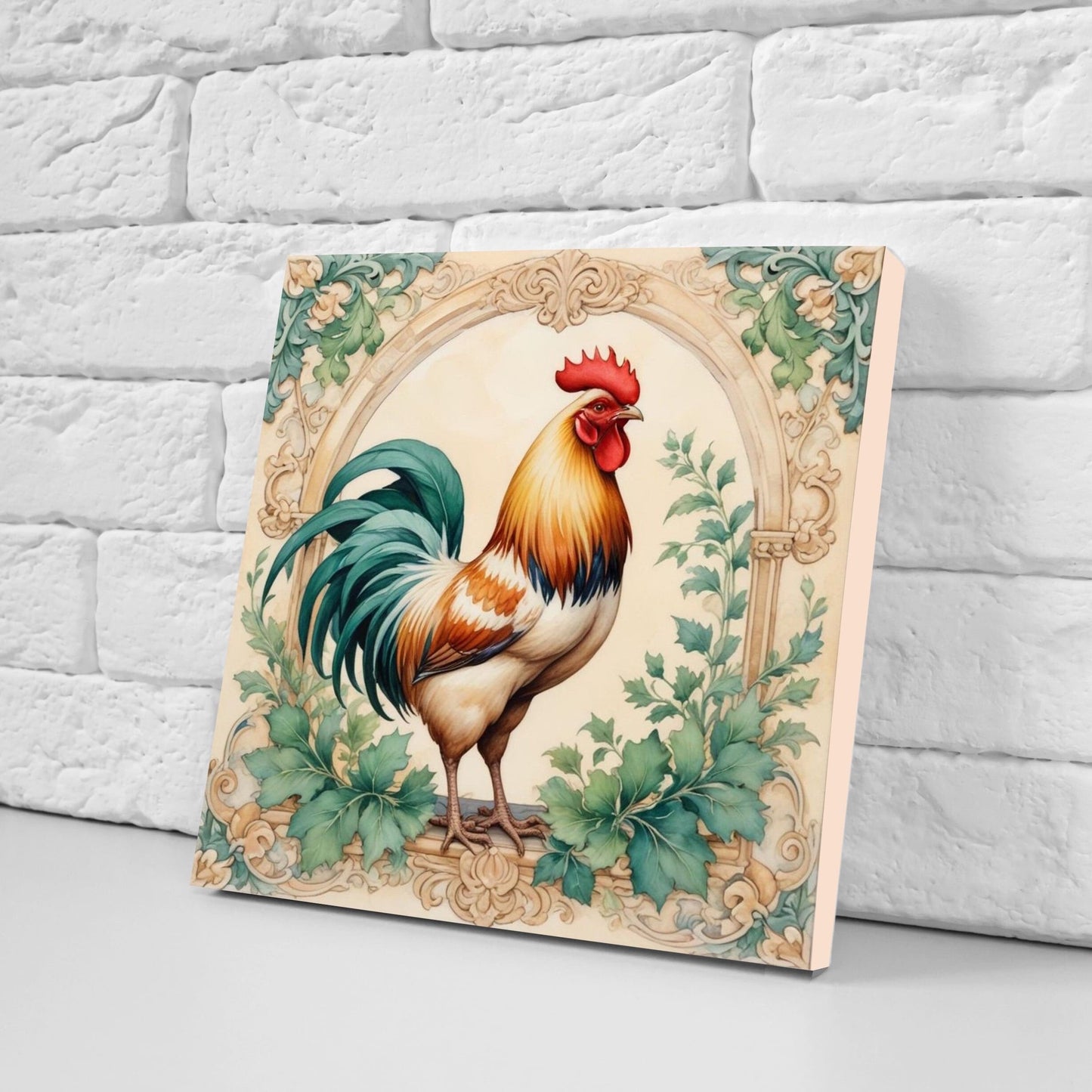 Art Nouveau Bird Ceramic tiles - Set of 2 Art Nouveau Rooster Wall Decor Tiles, Chicken Tiles, Kitchen Backsplash Tiles, Bathroom Tiles