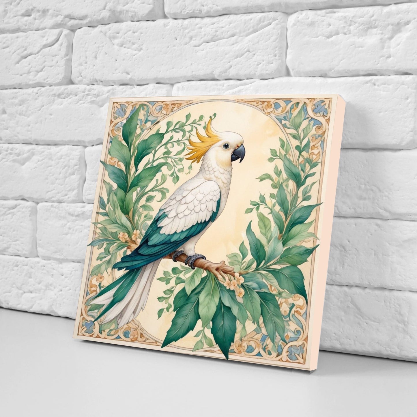 Art Nouveau Bird Ceramic tiles - Set of 2 Cockatoo Parrot Wall Decor Tiles, Tropical Bird Tiles, Kitchen Backsplash Tiles, Bathroom Tiles