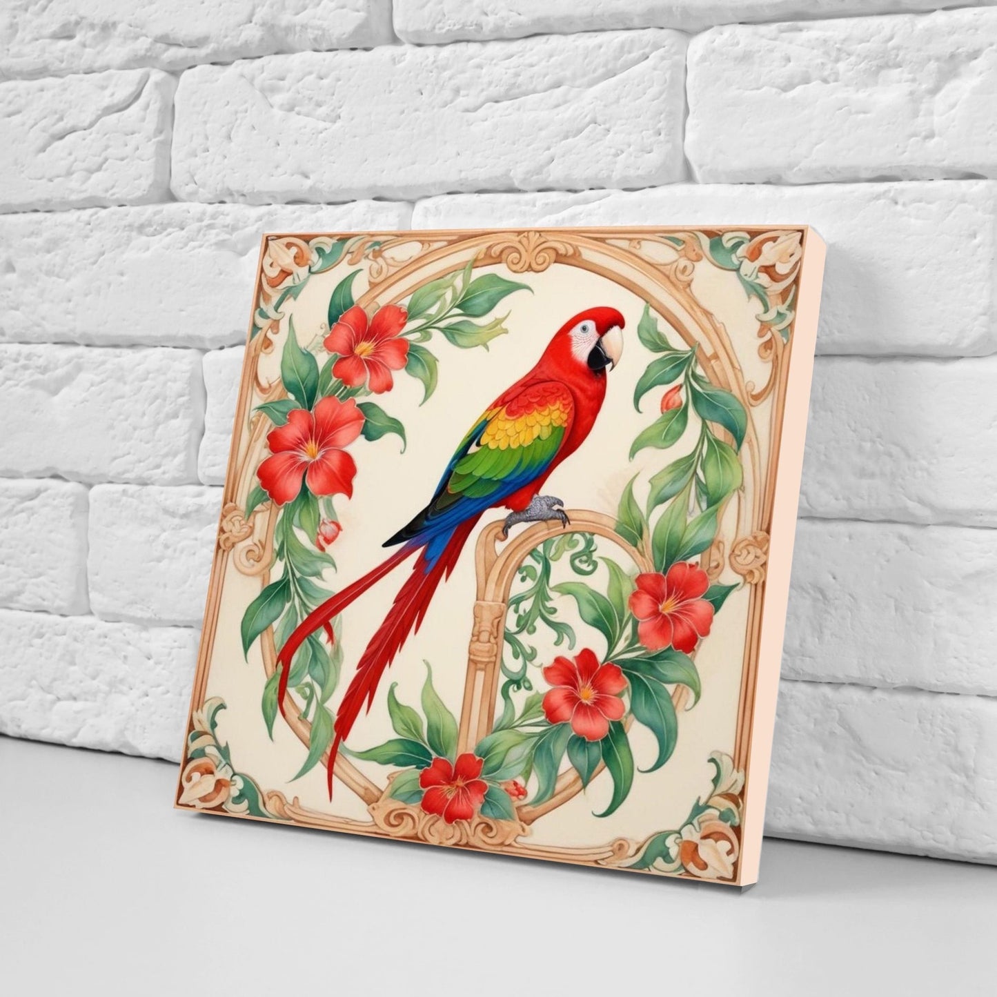 Art Nouveau Bird Ceramic tiles - Set of 2 Art Nouveau Parrot Wall Decor Tiles, Tropical Bird Tiles, Kitchen Backsplash Tiles, Bathroom Tiles