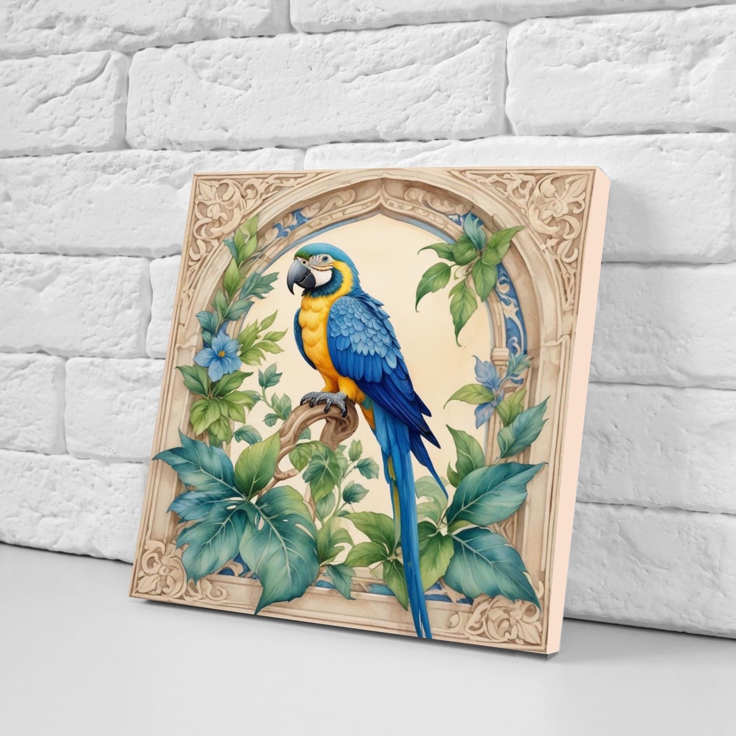 Art Nouveau Bird Ceramic tiles - Set of 2 Art Nouveau Parrot Wall Decor Tiles, Tropical Bird Tiles, Kitchen Backsplash Tiles, Bathroom Tiles