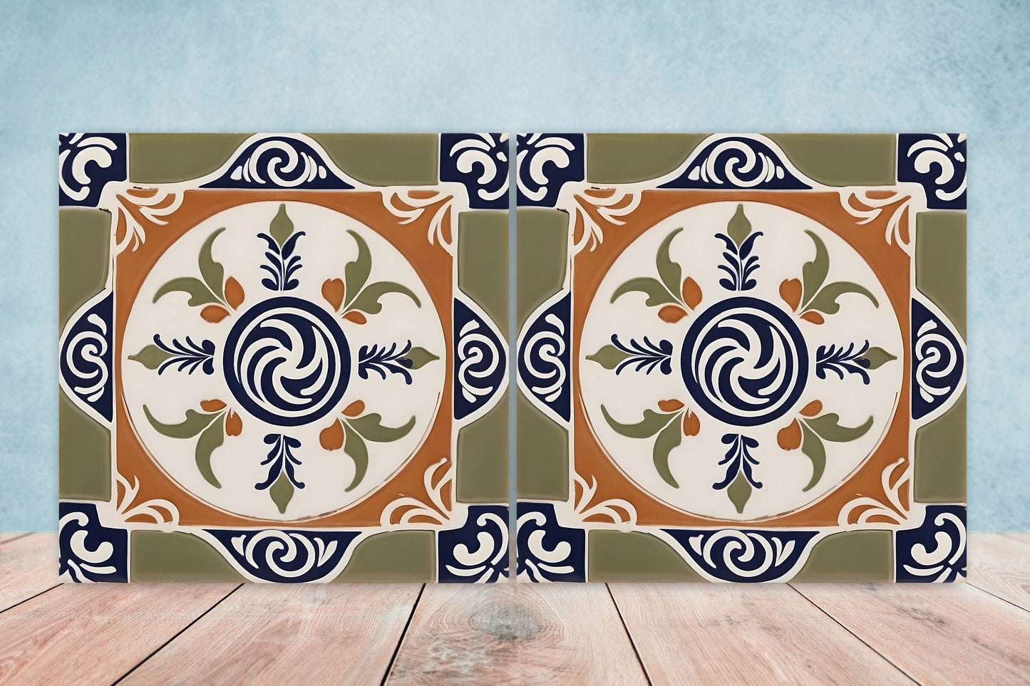 Greek Mediterranean Tiles - Set of 2 Greek Wall Decor Tiles - Kitchen Backsplash Tiles, Table Decorative Tiles, Bathroom Tiles, Coaster