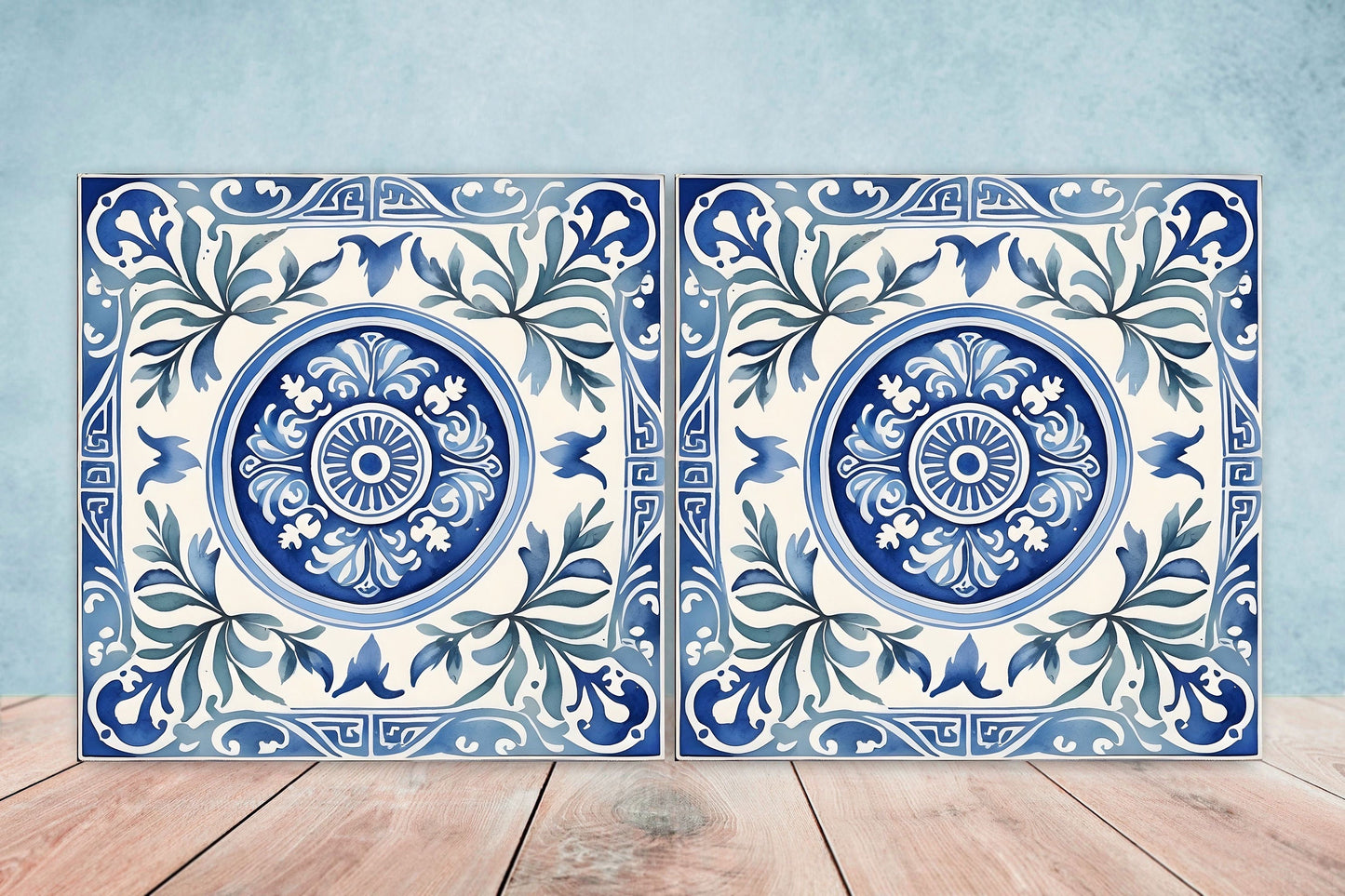 Greek Mediterranean Tiles - Set of 2 Greek Wall Decor Tiles - Kitchen Backsplash Tiles, Table Decorative Tiles, Bathroom Tiles, Coaster