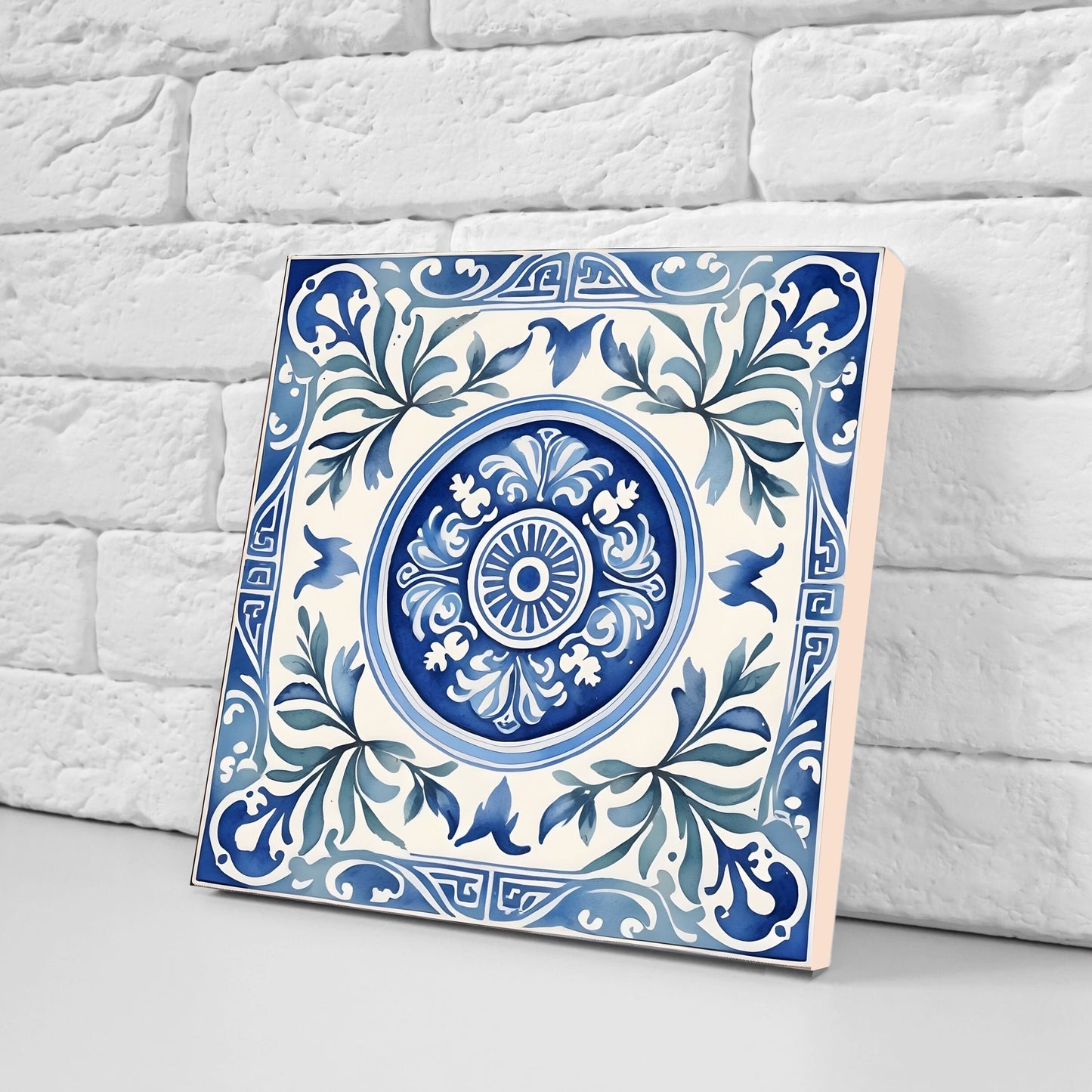 Greek Mediterranean Tiles - Set of 2 Greek Wall Decor Tiles - Kitchen Backsplash Tiles, Table Decorative Tiles, Bathroom Tiles, Coaster