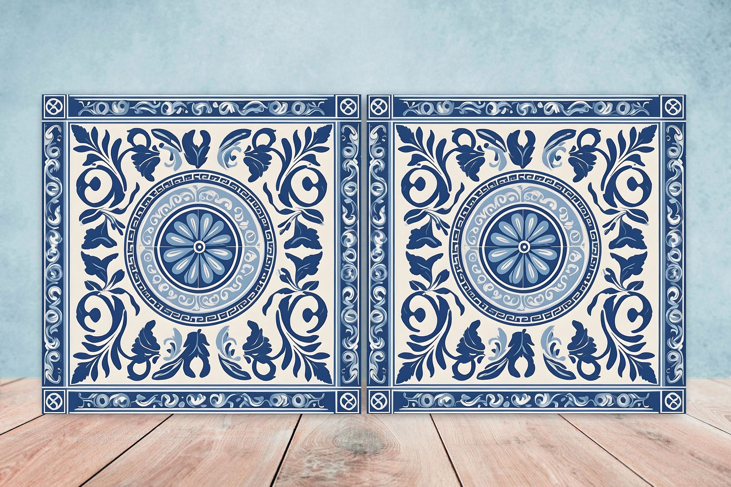 Greek Mediterranean Tiles - Set of 2 Greek Wall Decor Tiles - Kitchen Backsplash Tiles, Table Decorative Tiles, Bathroom Tiles, Coaster