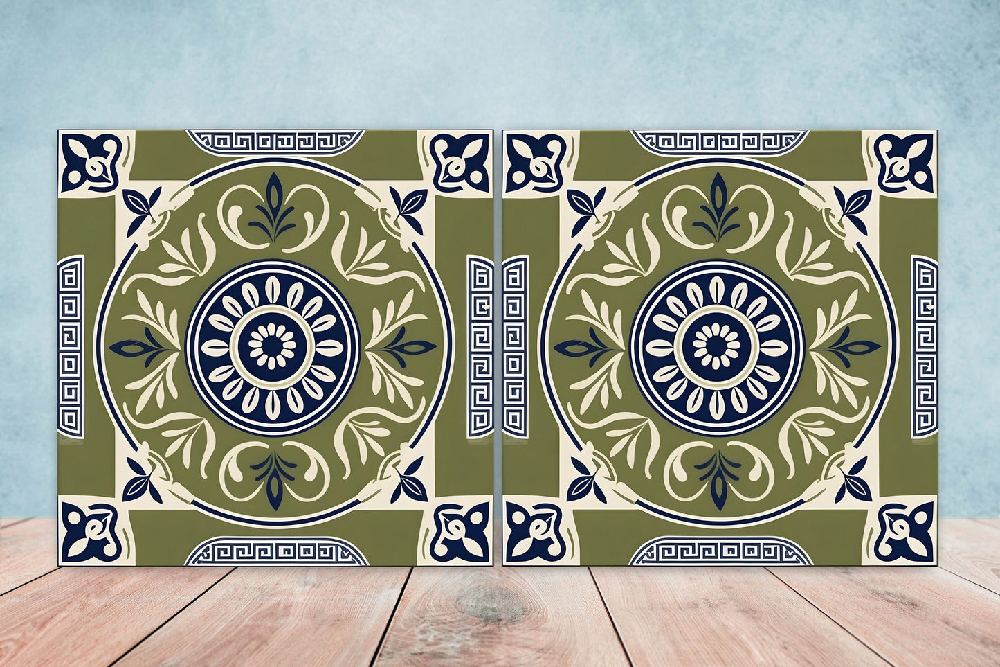 Greek Mediterranean Tiles - Set of 2 Greek Wall Decor Tiles - Kitchen Backsplash Tiles, Table Decorative Tiles, Bathroom Tiles, Coaster