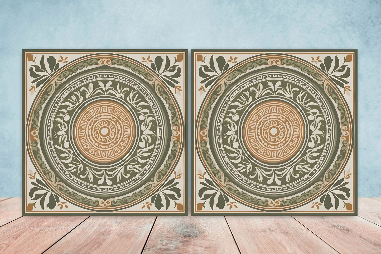 Greek Mediterranean Tiles - Set of 2 Greek Wall Decor Tiles - Kitchen Backsplash Tiles, Table Decorative Tiles, Bathroom Tiles, Coaster