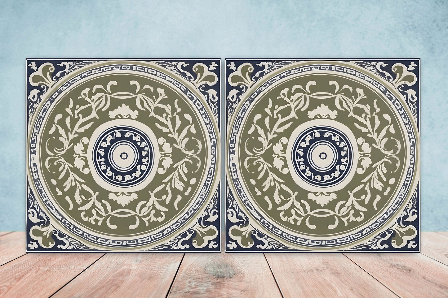 Greek Mediterranean Tiles - Set of 2 Greek Wall Decor Tiles - Kitchen Backsplash Tiles, Table Decorative Tiles, Bathroom Tiles, Coaster
