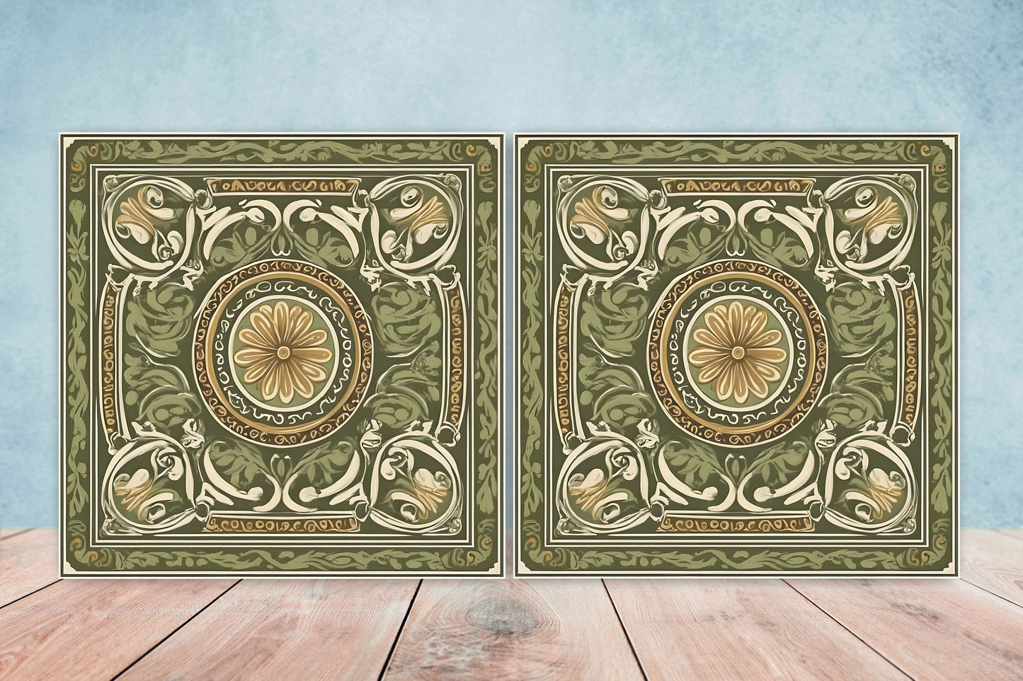Greek Mediterranean Tiles - Set of 2 Greek Wall Decor Tiles - Kitchen Backsplash Tiles, Table Decorative Tiles, Bathroom Tiles, Coaster