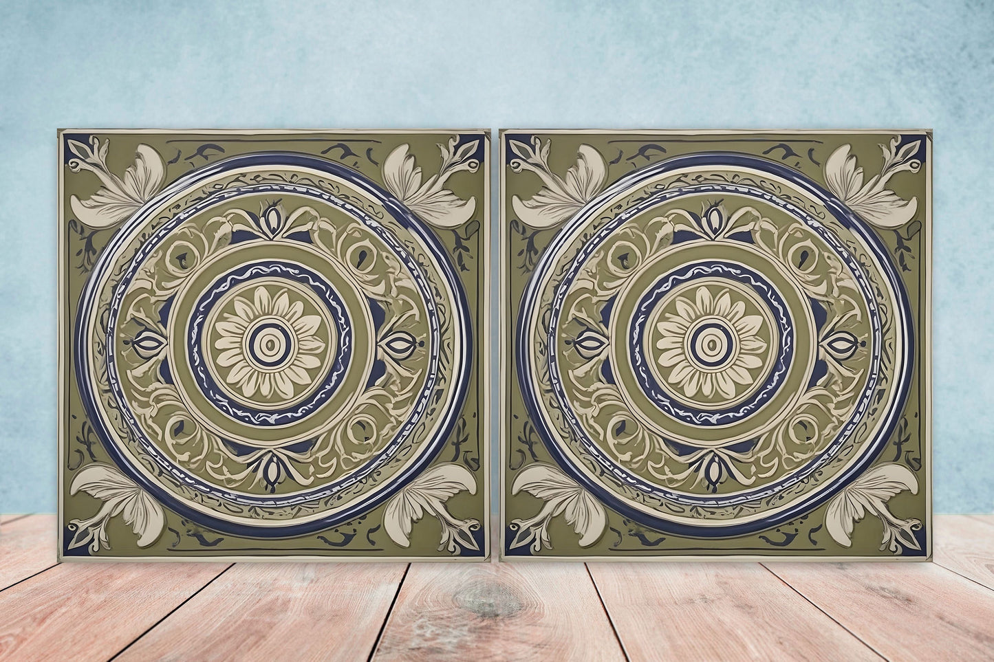 Greek Mediterranean Tiles - Set of 2 Greek Wall Decor Tiles - Kitchen Backsplash Tiles, Table Decorative Tiles, Bathroom Tiles, Coaster