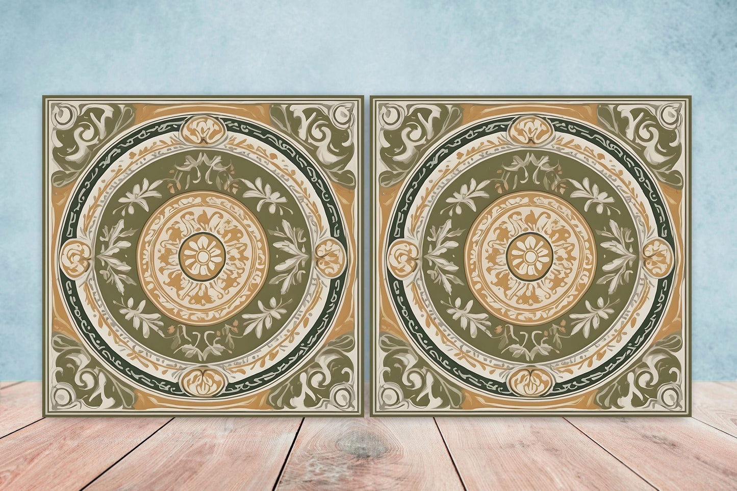 Greek Mediterranean Tiles - Set of 2 Greek Wall Decor Tiles - Kitchen Backsplash Tiles, Table Decorative Tiles, Bathroom Tiles, Coaster