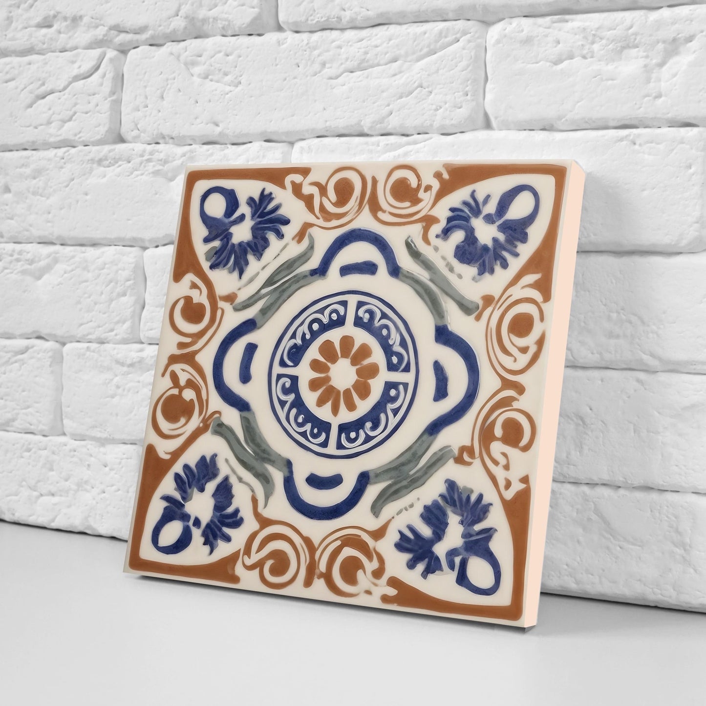 Greek Mediterranean Tiles - Set of 2 Greek Wall Decor Tiles - Kitchen Backsplash Tiles, Table Decorative Tiles, Bathroom Tiles, Coaster