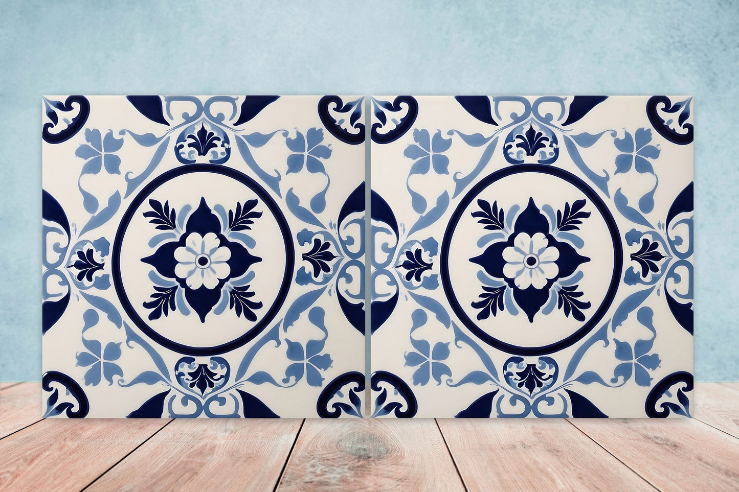 Greek Mediterranean Tiles - Set of 2 Greek Wall Decor Tiles - Kitchen Backsplash Tiles, Table Decorative Tiles, Bathroom Tiles, Coaster
