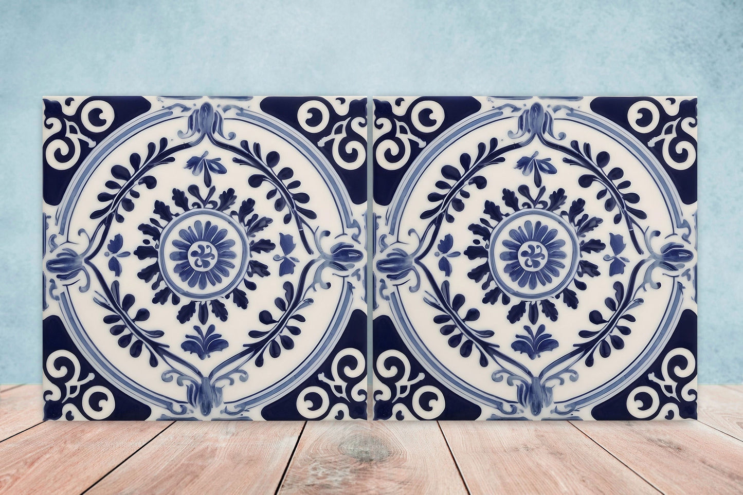 Greek Mediterranean Tiles - Set of 2 Greek Wall Decor Tiles - Kitchen Backsplash Tiles, Table Decorative Tiles, Bathroom Tiles, Coaster