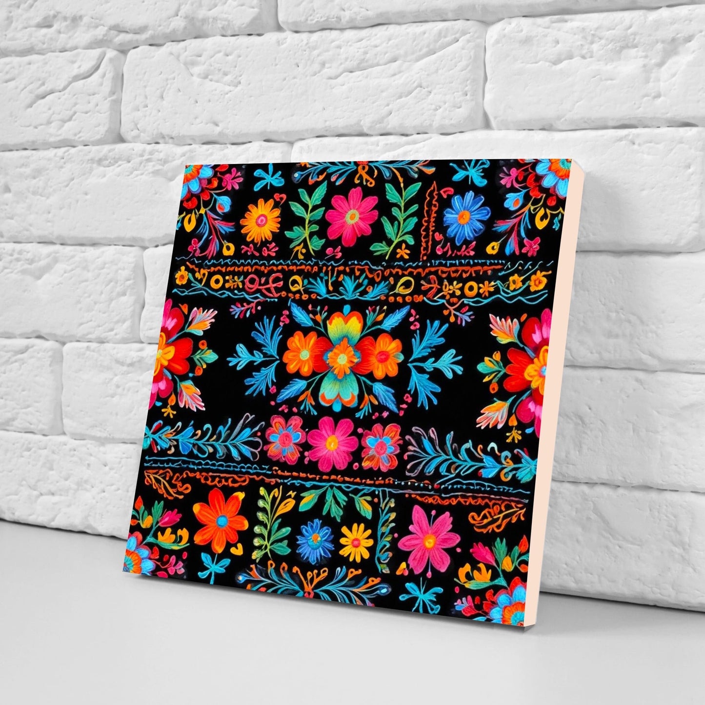 Mexican Ceramic tiles - Set of 2 Mexican Folk design Wall Decor Tiles, Flower Tiles, Kitchen Backsplash Tiles, Bathroom Tiles