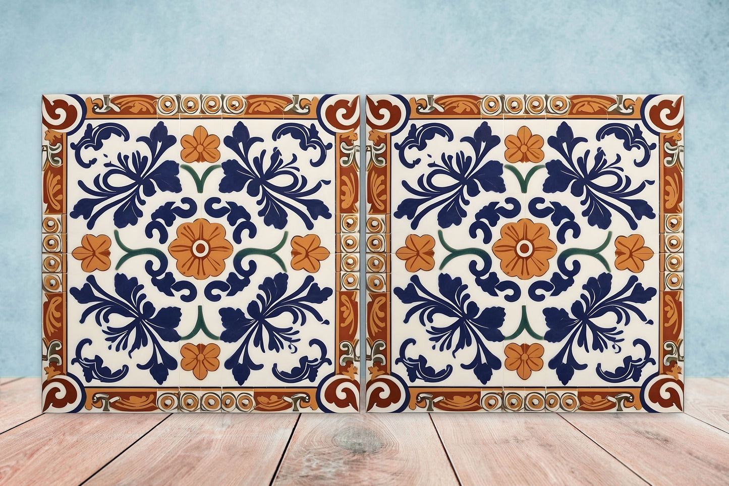Greek Mediterranean Tiles - Set of 2 Greek Wall Decor Tiles - Kitchen Backsplash Tiles, Table Decorative Tiles, Bathroom Tiles, Coaster