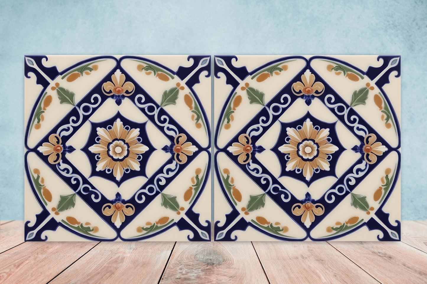 Greek Mediterranean Tiles - Set of 2 Greek Wall Decor Tiles - Kitchen Backsplash Tiles, Table Decorative Tiles, Bathroom Tiles, Coaster
