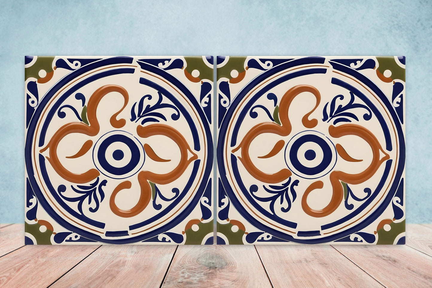 Greek Mediterranean Tiles - Set of 2 Greek Wall Decor Tiles - Kitchen Backsplash Tiles, Table Decorative Tiles, Bathroom Tiles, Coaster