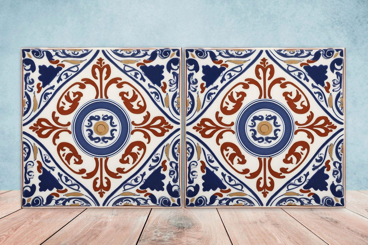 Greek Mediterranean Tiles - Set of 2 Greek Wall Decor Tiles - Kitchen Backsplash Tiles, Table Decorative Tiles, Bathroom Tiles, Coaster