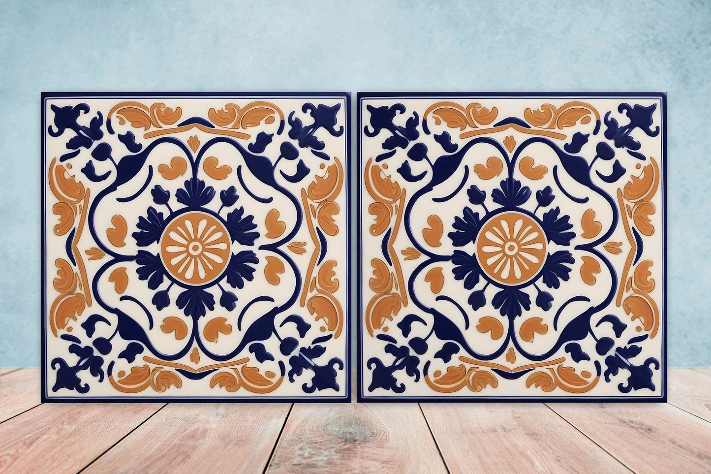 Greek Mediterranean Tiles - Set of 2 Greek Wall Decor Tiles - Kitchen Backsplash Tiles, Table Decorative Tiles, Bathroom Tiles, Coaster
