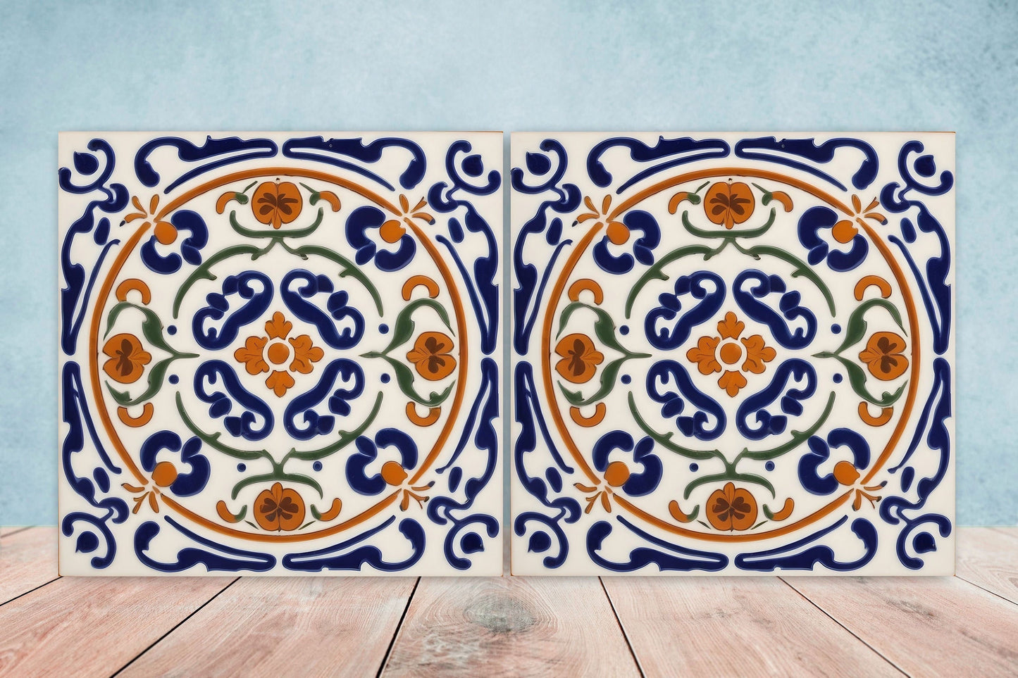 Greek Mediterranean Tiles - Set of 2 Greek Wall Decor Tiles - Kitchen Backsplash Tiles, Table Decorative Tiles, Bathroom Tiles, Coaster