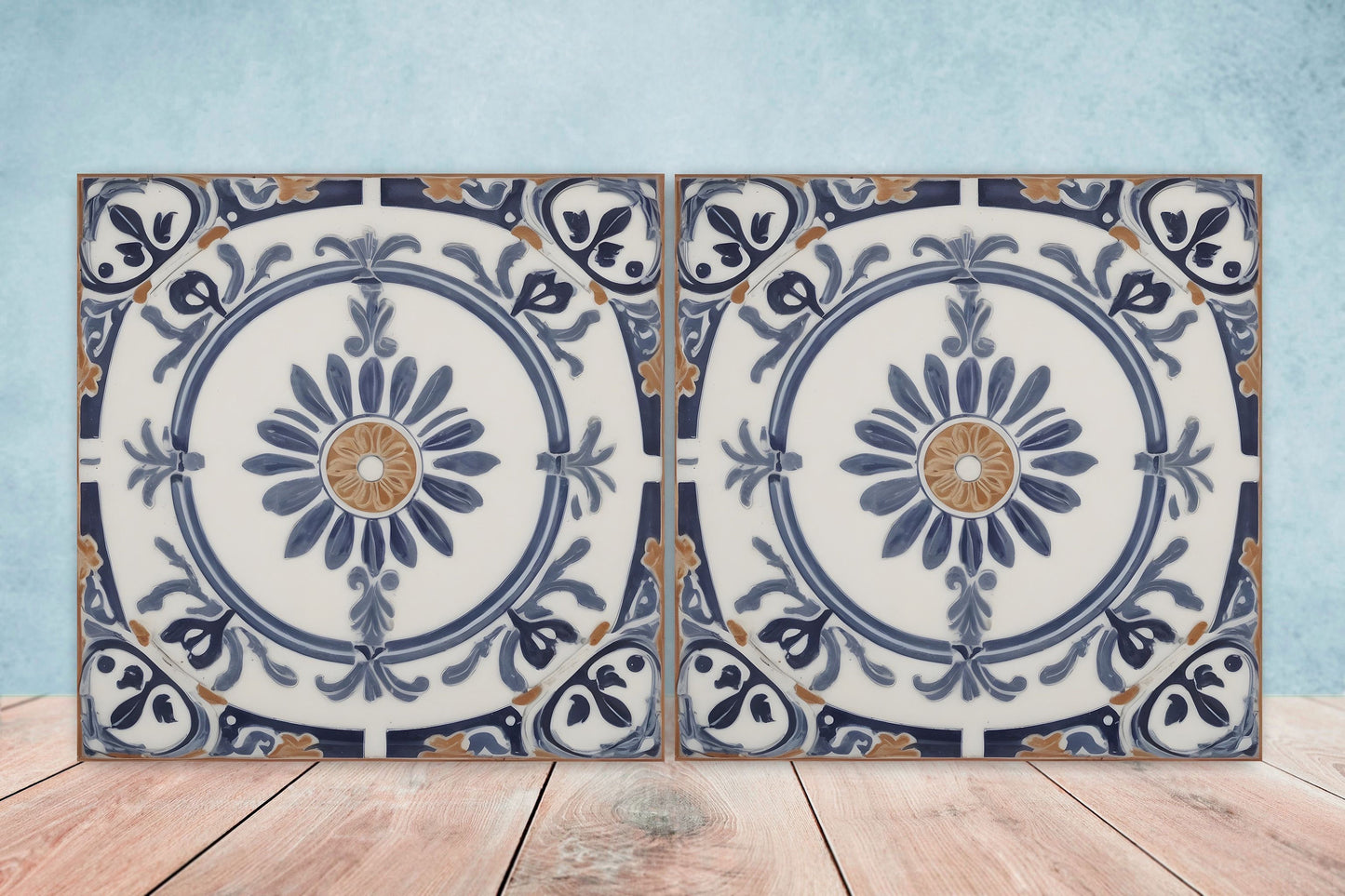 Greek Mediterranean Tiles - Set of 2 Greek Wall Decor Tiles - Kitchen Backsplash Tiles, Table Decorative Tiles, Bathroom Tiles, Coaster