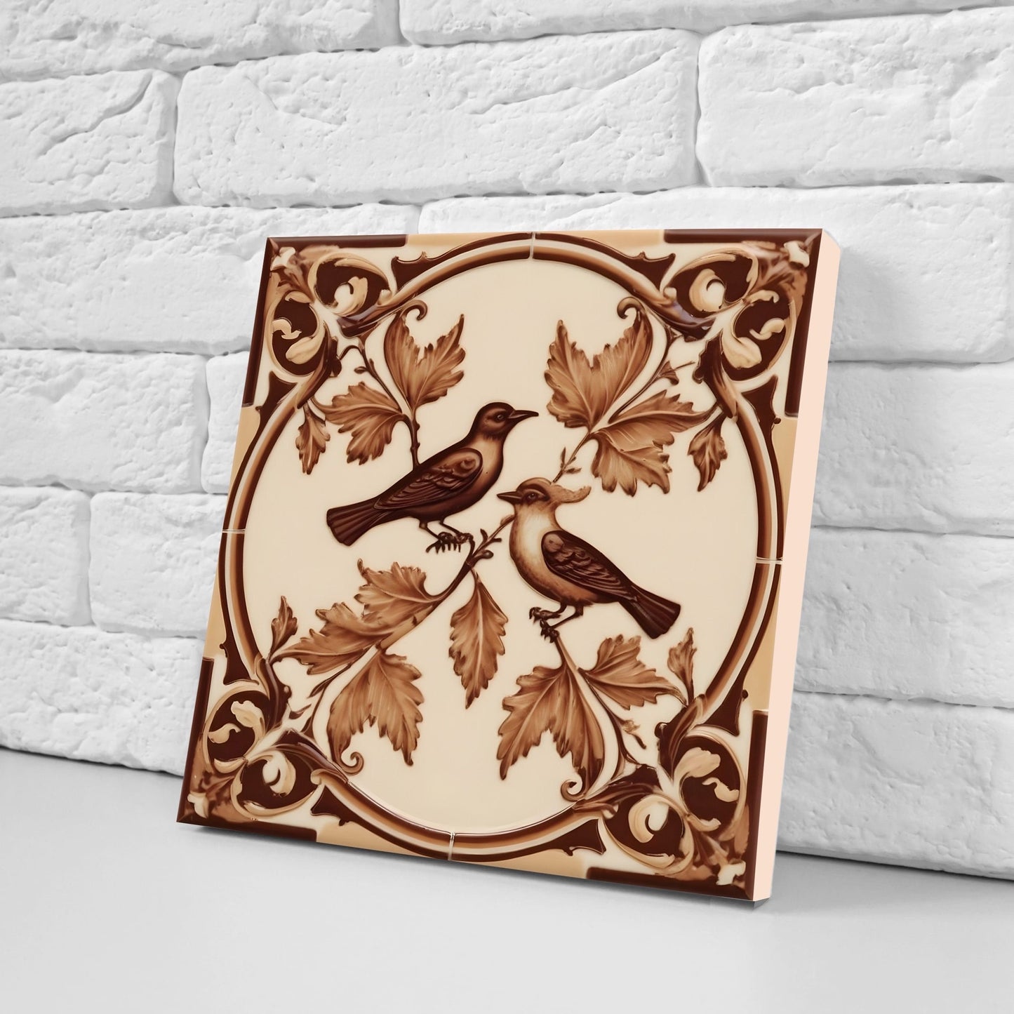 Victorian Tiles - Set of 2 Victorian Wall Decor Ceramic Bird Tiles-Kitchen Backsplash Tiles, Table Decorative Tiles, Bathroom Tiles, Coaster