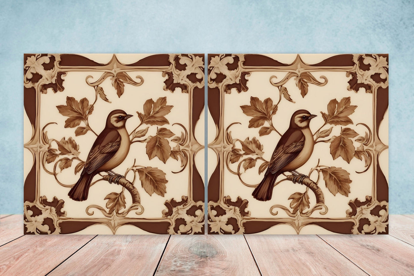 Victorian Tiles - Set of 2 Victorian Wall Decor Ceramic Bird Tiles-Kitchen Backsplash Tiles, Table Decorative Tiles, Bathroom Tiles, Coaster