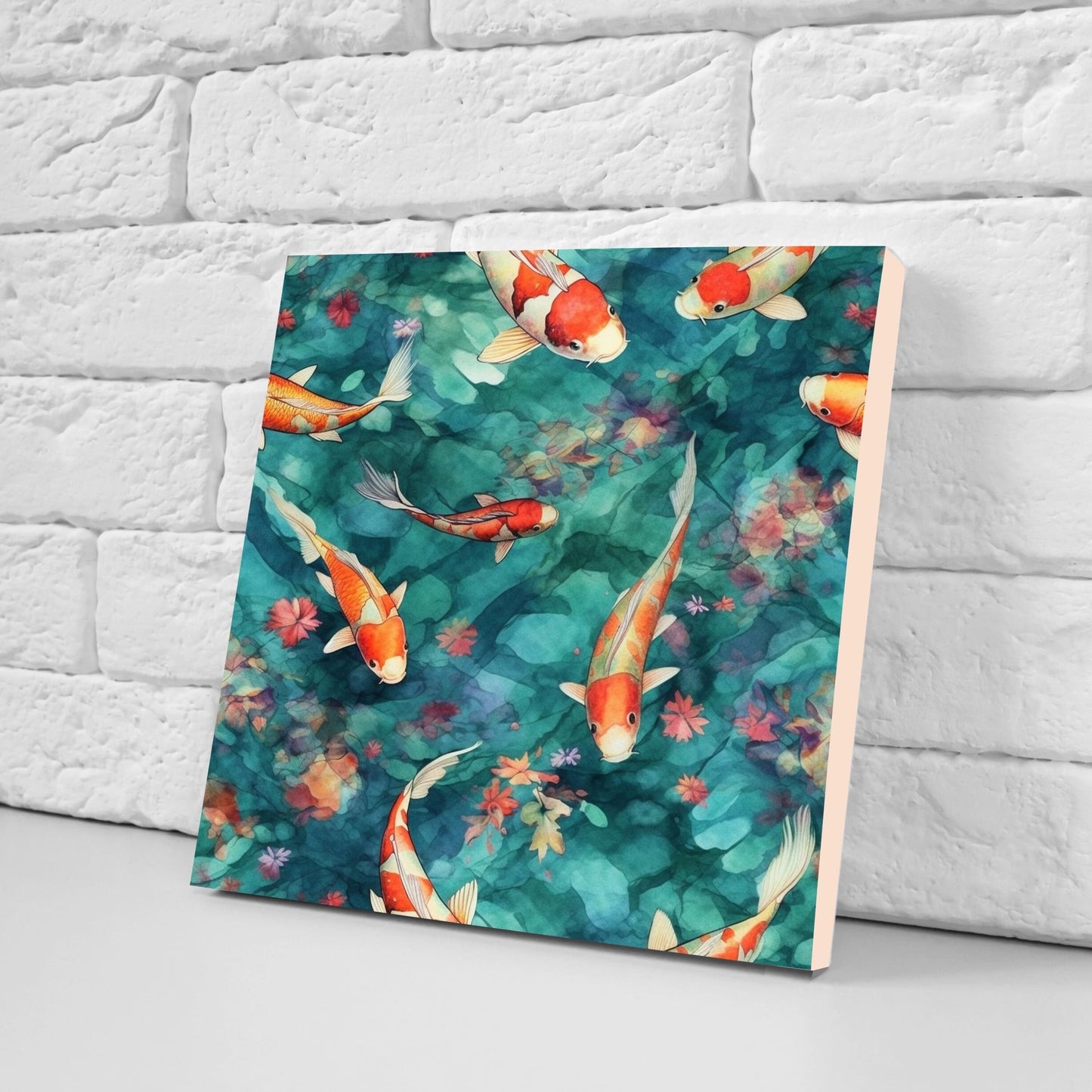 Koi Fish Ceramic Tile - Japanese Tiles -Set of 2 Wall Decor Tiles -Kitchen Backsplash Tiles,Table Decorative Tiles,Bathroom, Coaster