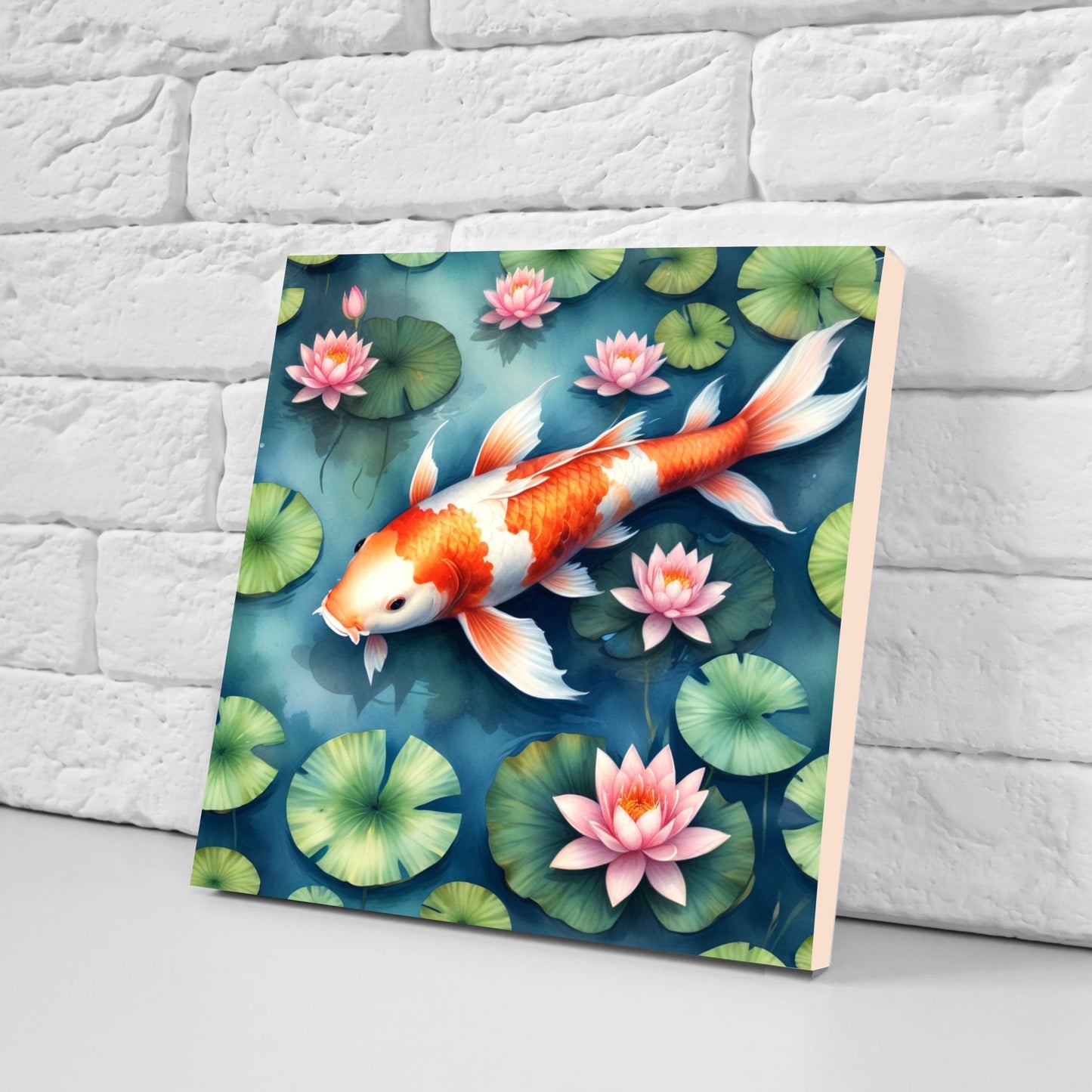 Koi Fish Ceramic Tile - Japanese Tiles -Set of 2 Wall Decor Tiles -Kitchen Backsplash Tiles,Table Decorative Tiles,Bathroom, Coaster