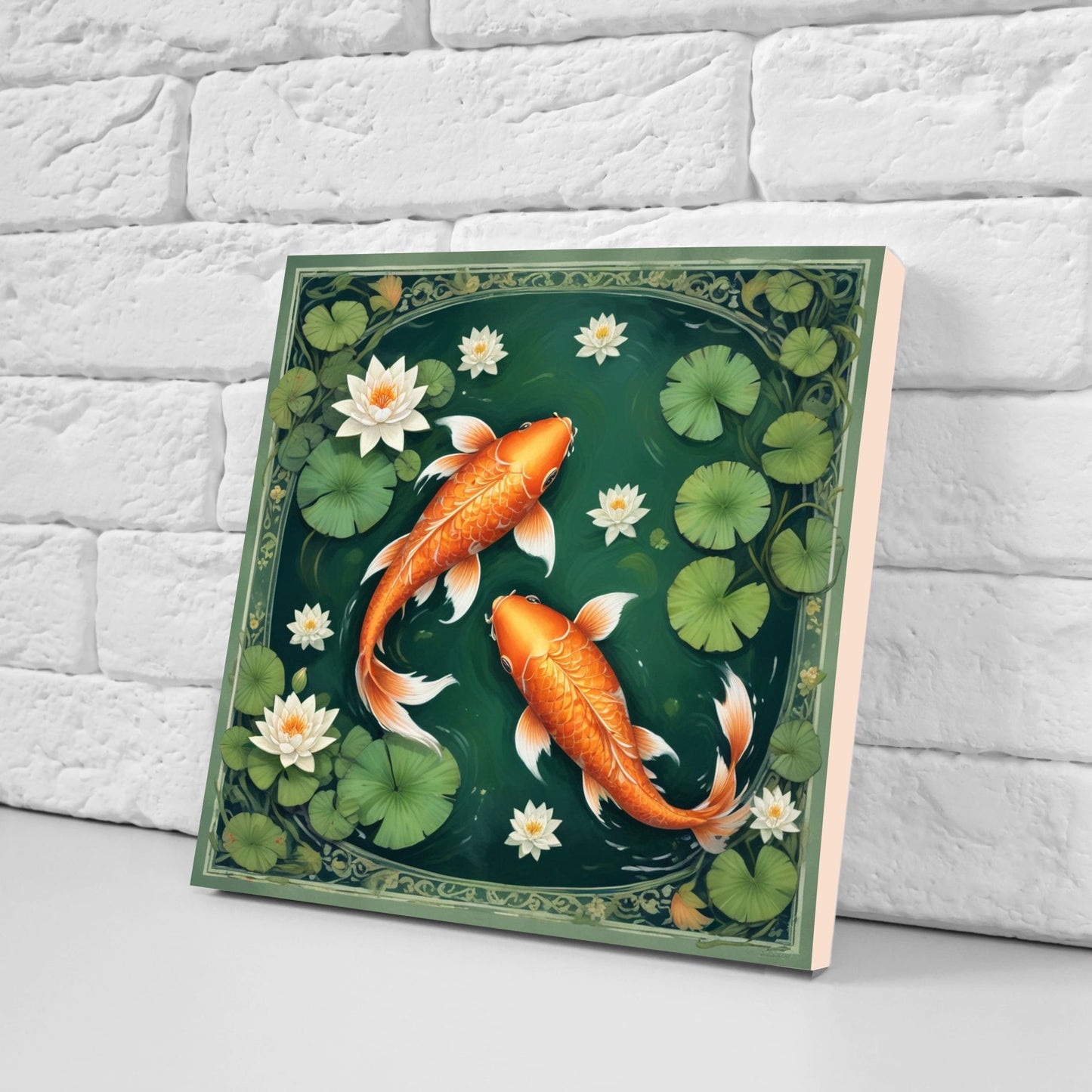Koi Fish Ceramic Tile - Japanese Tiles -Set of 2 Wall Decor Tiles -Kitchen Backsplash Tiles,Table Decorative Tiles,Bathroom, Coaster