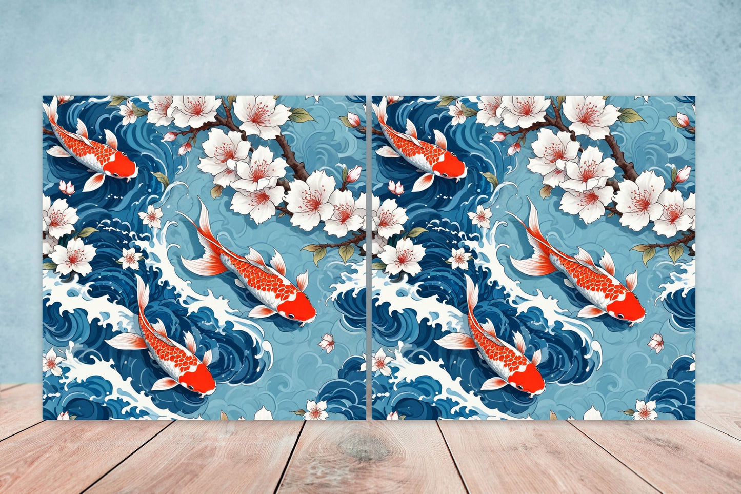 Koi Fish Ceramic Tile - Japanese Tiles -Set of 2 Wall Decor Tiles -Kitchen Backsplash Tiles,Table Decorative Tiles,Bathroom, Coaster