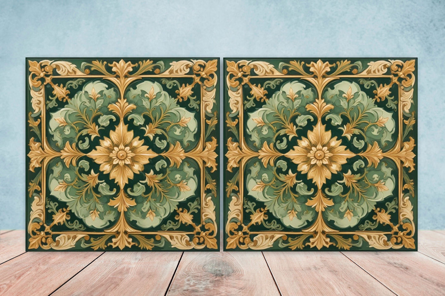 Victorian Tiles - Set of 2 Victorian Wall Decor Ceramic Tiles - Kitchen Backsplash Tiles, Table Decorative Tiles, Bathroom Tiles, Coaster